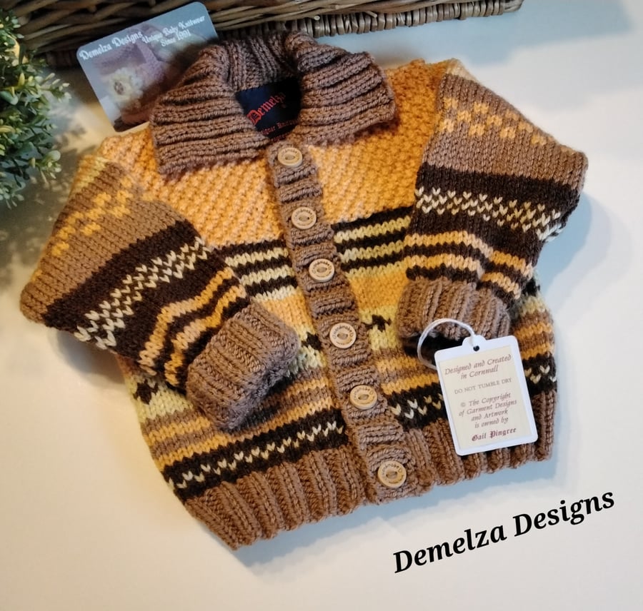 Hand Knitted Traditionally Created Fairisle Baby Boy's Cardigan 9-18 months size
