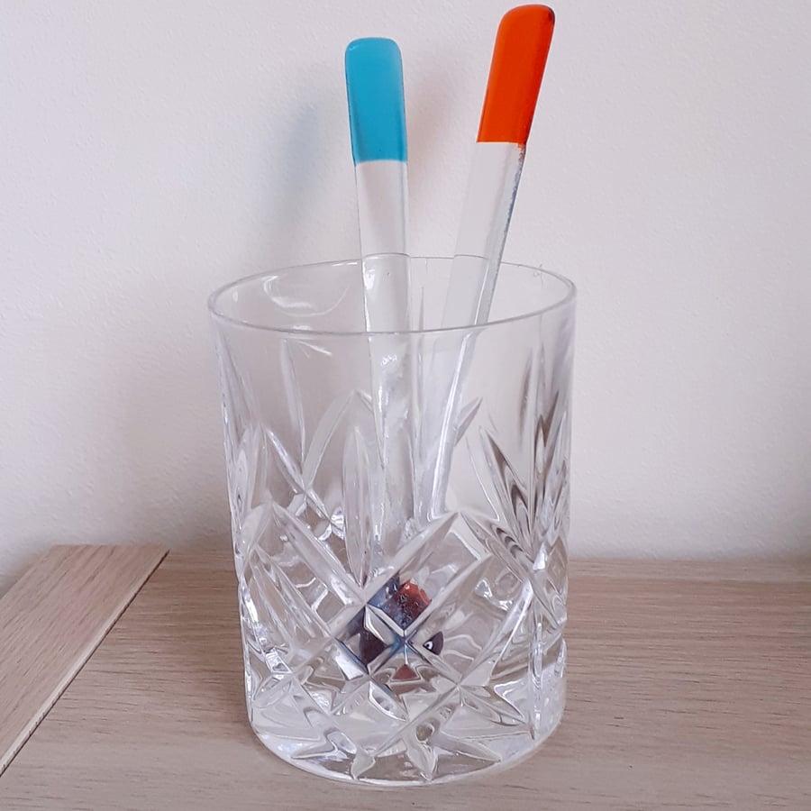 Fused glass gin stirrers, drink swizzle sticks, set of two