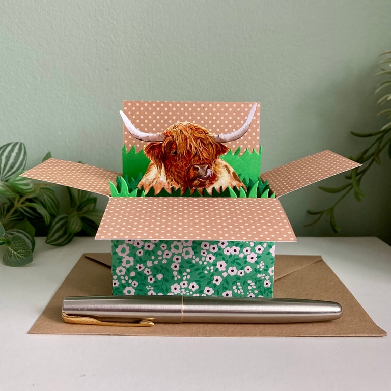 Highland Cow Card; Personalised, Birthday or Blank. Scottish coo gift card