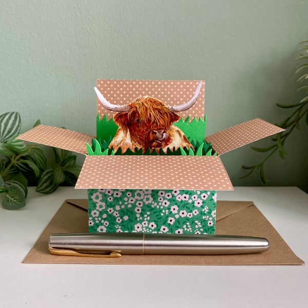 Highland Cow Card; Personalised, Birthday or Blank. Scottish coo gift card