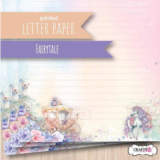 Letter Writing Paper - Fairy Tale Castle, Unicorn and Golden Carriage