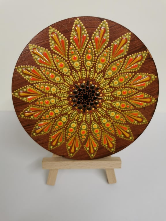 Hand painted sunflower mandala coaster