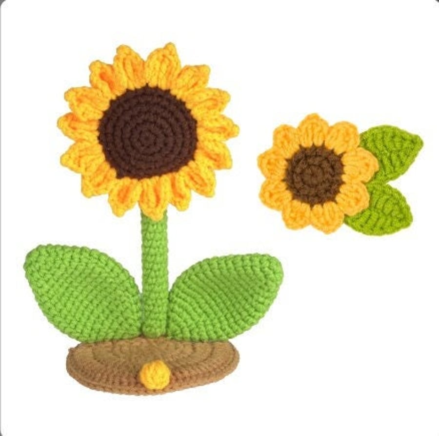 2 Pc DIY Cute Sunflower in Flowerpot with Small Sunflower Crochet Knitting Start