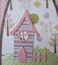 New Home Card - Pink House with woodland scene and knitted effect embossed card - Image 8