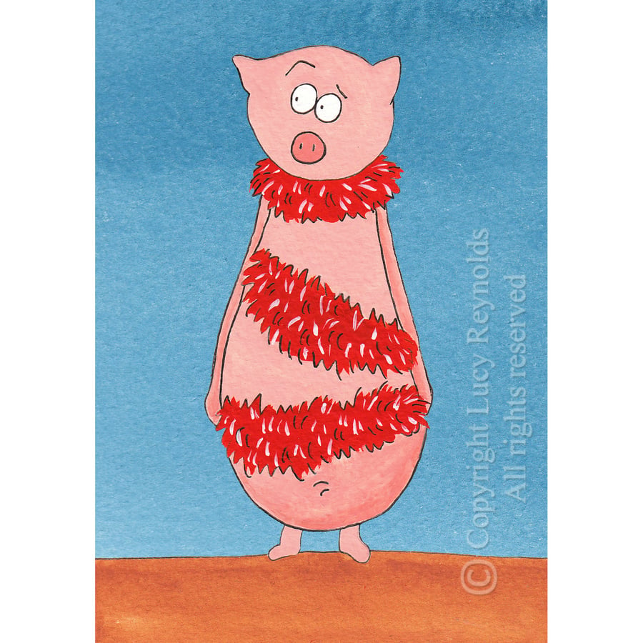 Tinsel Pig Christmas Card A6