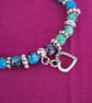 Marble Blue Green Beaded Bracelet with Silver Heart  - Image 2