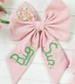 Big Sis,Lil Sis Floral spring hand Embroidered Matching Pink Bow Set - Image 2