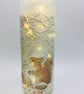 Decoupage bottle light, Robin and Squirrel, winter scene - Image 4