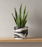 Black and White 15cm Marbled Round Plant Pot  - Large Monochrome Planter 