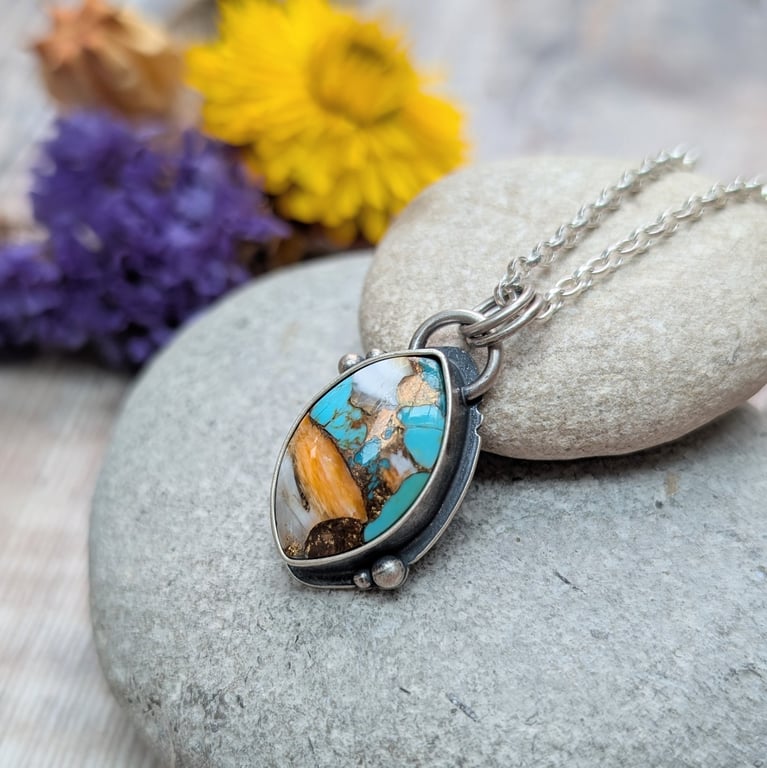 Sterling Silver Kingman Turquoise Gemstone Necklace - JBJ7008