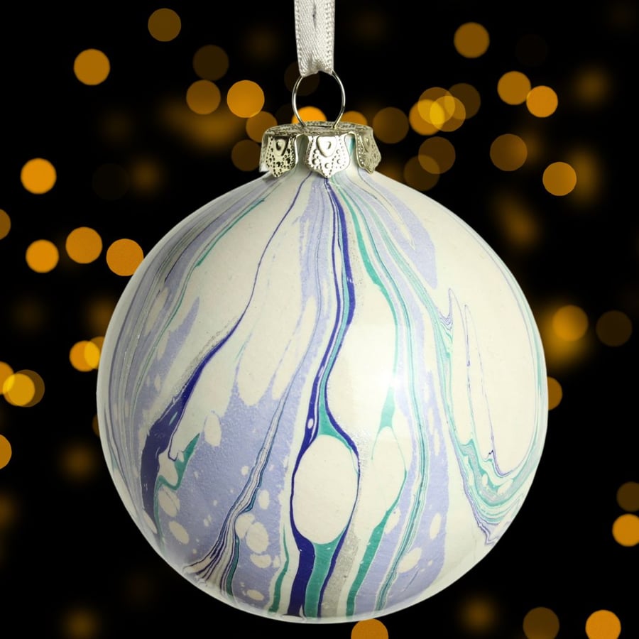 Luxury hand marbled ceramic Christmas decoration bauble 