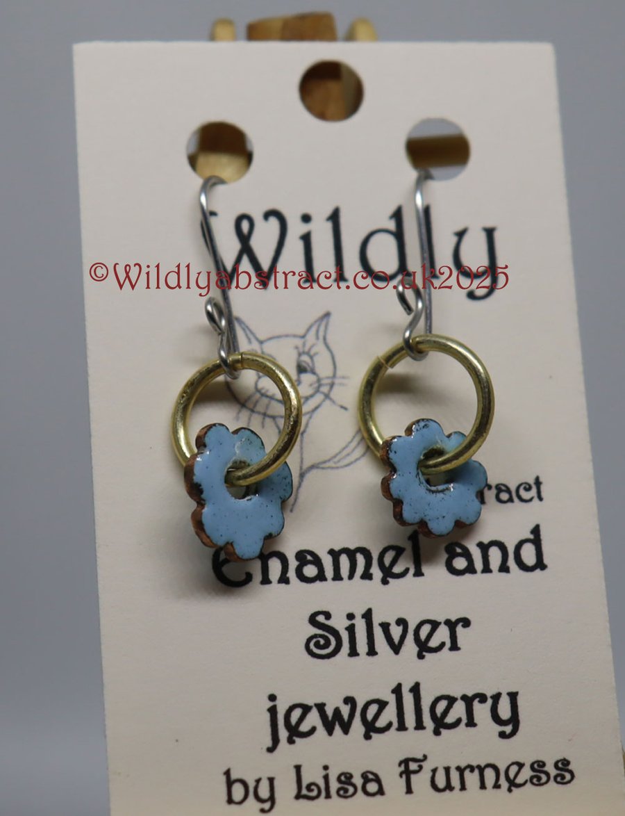 Blue flower enamel earrings