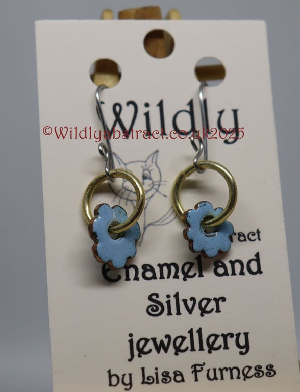 Blue flower enamel earrings