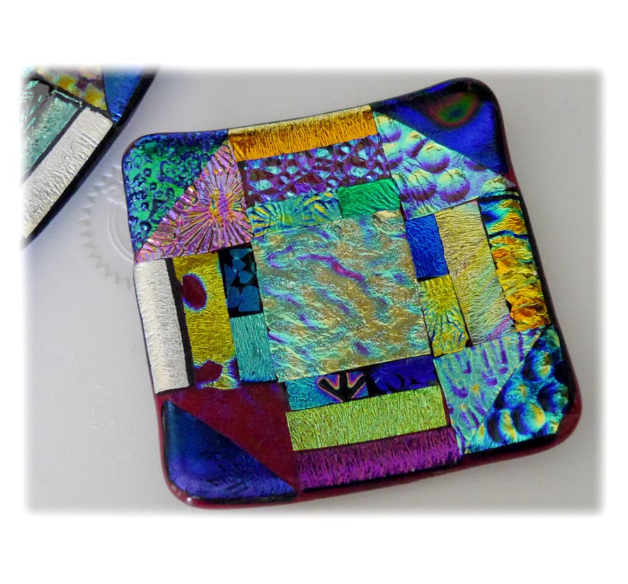 RESERVED Patchwork Dichroic Treasure Fused Glass Trinket Dish 006 8cm 