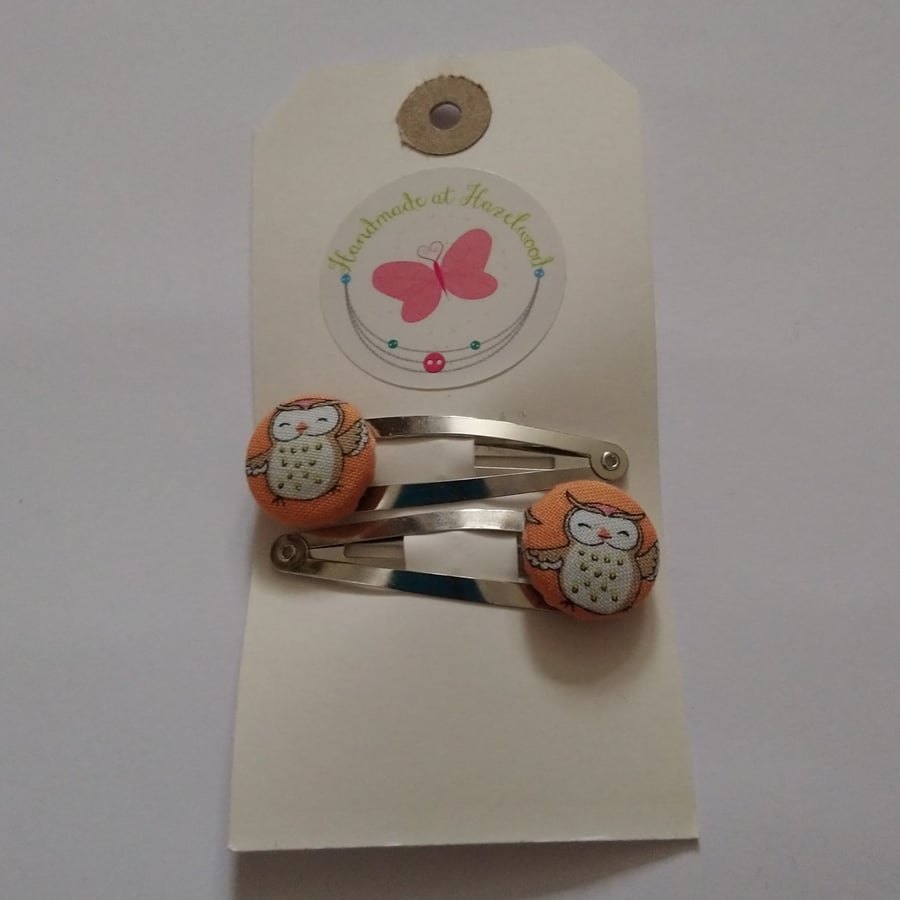 Owl Design Fabric Covered Button Hair Clip