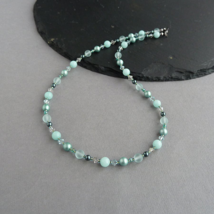 Jade Green Beaded Necklace - Mint Pearl Jewellery - Sage Mother of the Bride