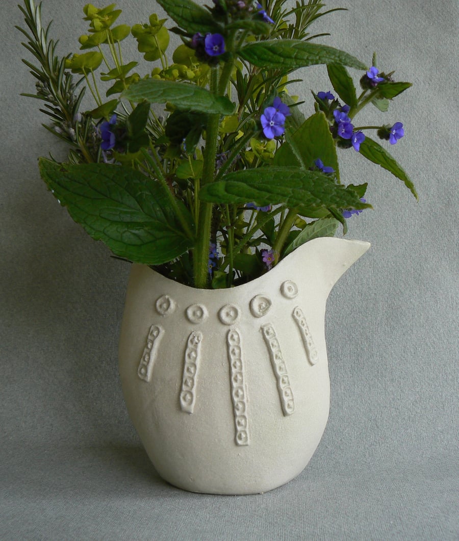 Ceramic Bird Vase in Soft White Glaze