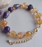 Amethyst and citrine gemstone beaded bracelet with adjustable chain