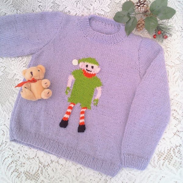 Santa's Elf with Dangly Legs Knitted  Design Jumper for Children, Custom Make
