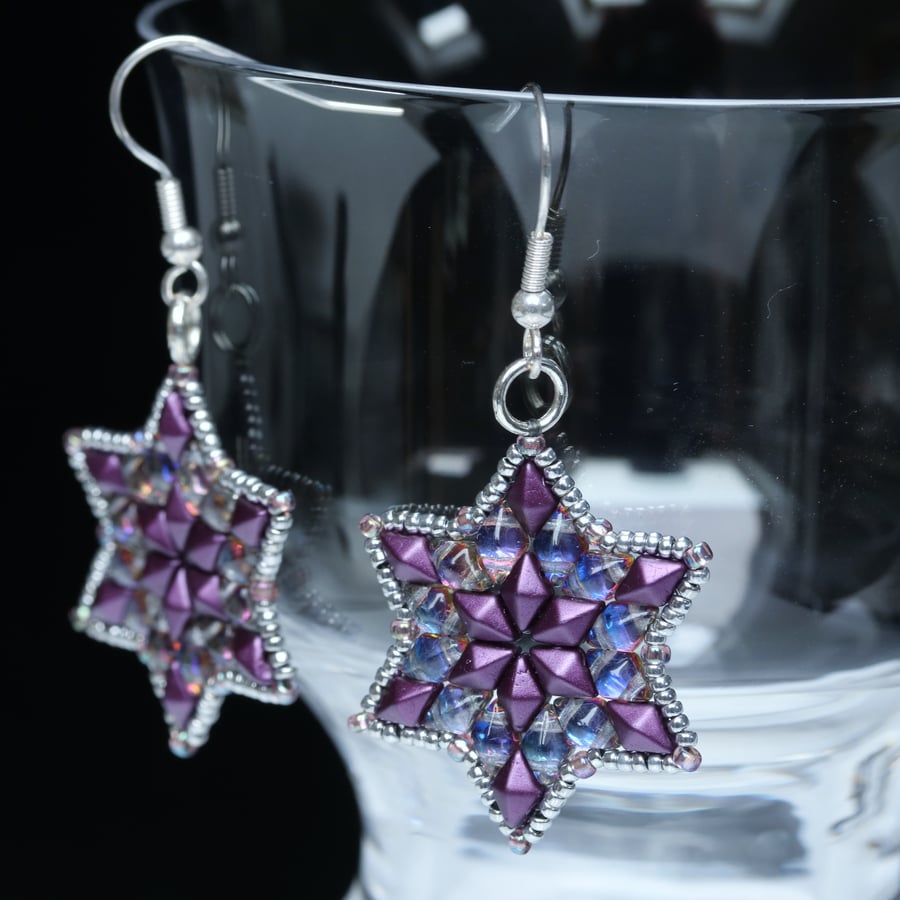 Purple and Iridescent Star Earrings