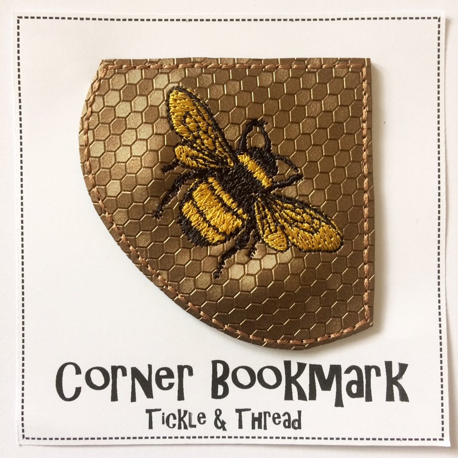 Bee Bookmark - Stitched Corner Bookmark - Bee Gift - Bees Bookmark - Bees