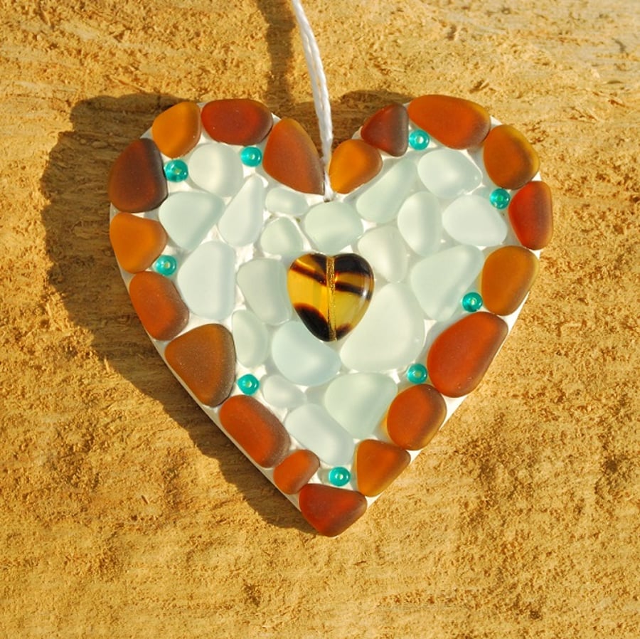 Brown and aquamarine heart mosaic