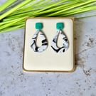 Colour & Monochrome - Turquoise Green Square and Hollow Teardrop Earrings