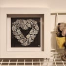 Beautiful seaham sea glass heart in white 12cmx12cm box frame 