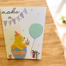 Handmade Birthday Card – Bear in Hunny Pot with Cupcake & Presents