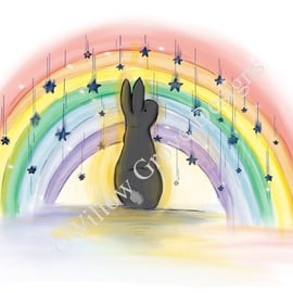 ‘Fallen star’ rainbow bridge bunny art print 