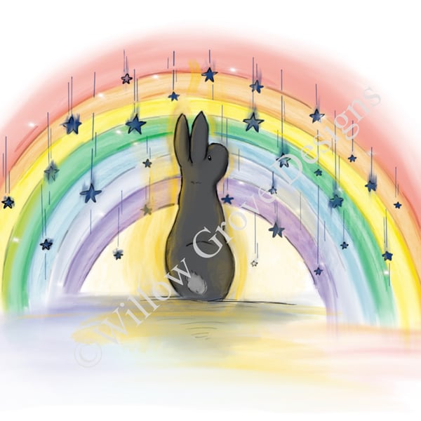 ‘Fallen star’ rainbow bridge bunny art print 