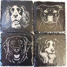 Dog Engraved Slate Coasters Set (4 Pack) - 100mm x 100mm Natural Stone Coasters