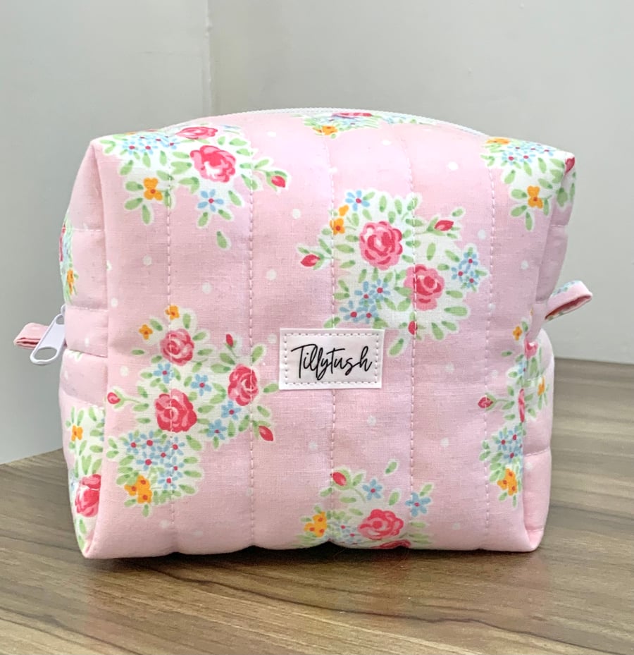 Handmade quilted boxy toiletry, makeup pouch