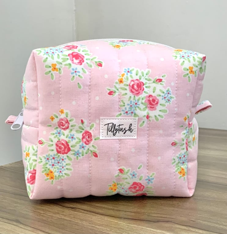 Handmade quilted boxy toiletry, makeup pouch
