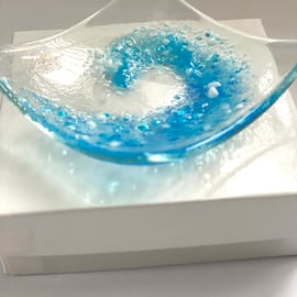 Wave design fused glass trinket dish 