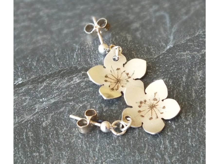 Fine silver pressed flower earrings