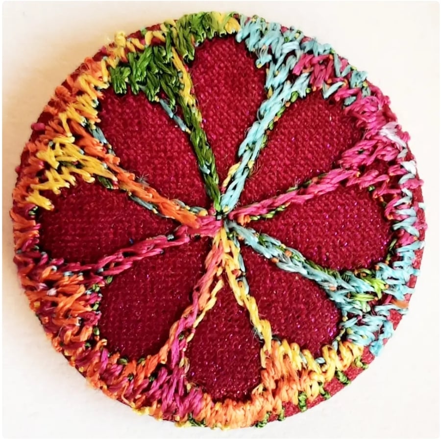 Buttons 1 inch button Hand Dyed Silks and Cottons Free Machine Embroidery Button