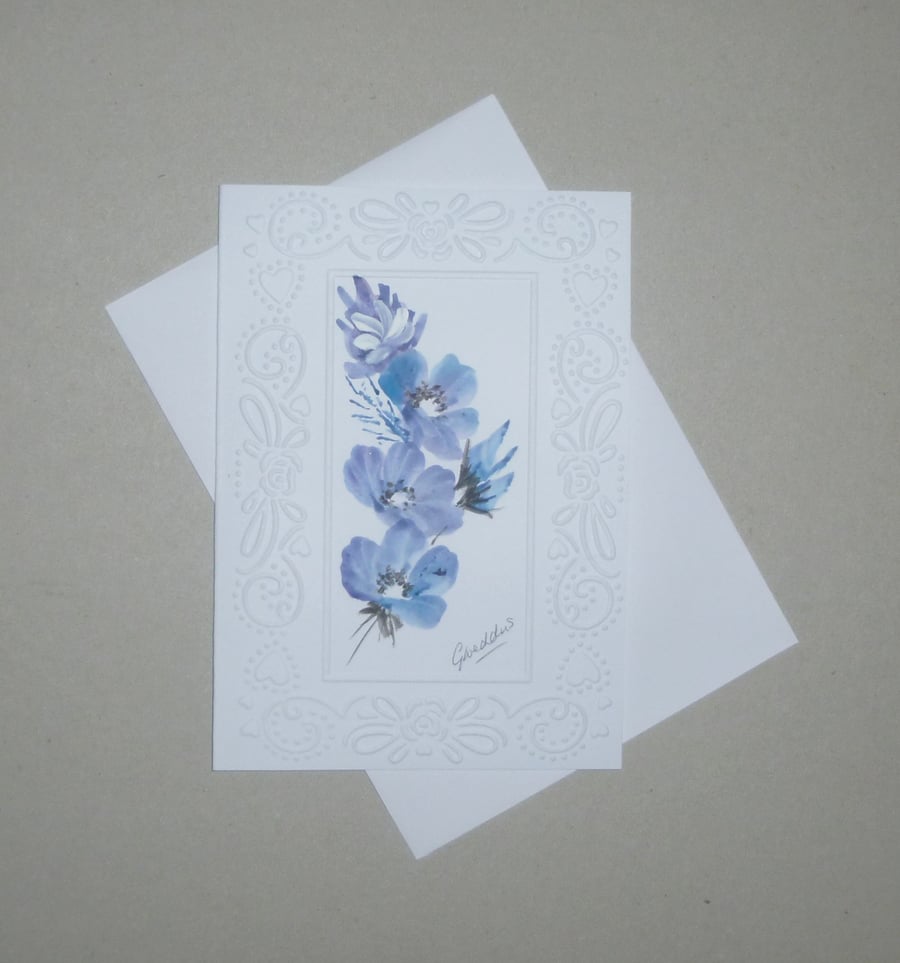 hand painted embossed floral blank card ( ref FA 252 M1 )
