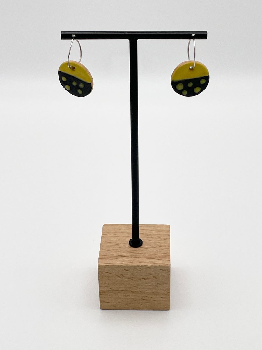Summer Sale!  Quirky black & yellow ceramic earrings