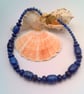 Chunky Lapis Lazuli Necklace with Gold Plated Leaf Clasp Bracelet and Earrings  - Image 2