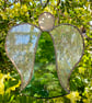 Stained Glass Bell Angel Decoration - Mid-green glow with iridised clear wings