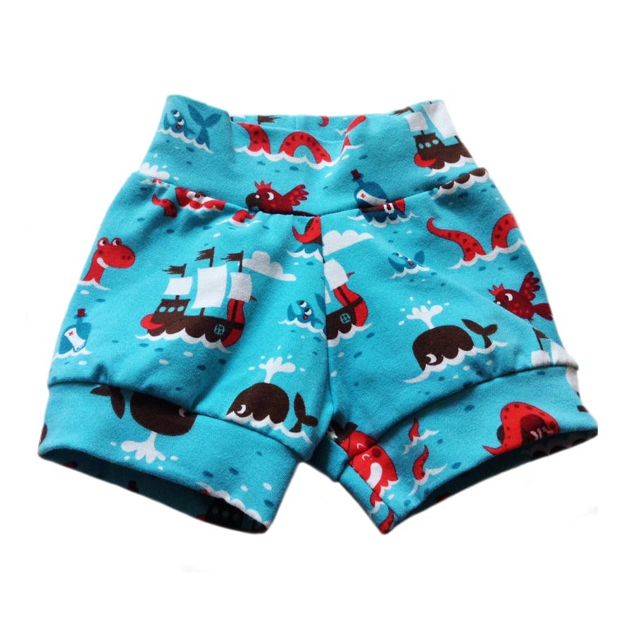 Baby Shorts, Baby, Relaxed CUFF SHORTS in Blue PIRATES - A Gift Idea