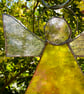 Stained Glass Triangle Angel - Iridescent yellow with clear wings - Image 3