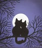 Cat Art - small acrylic painting of a moonlit scene with black cats in s tree - Image 4
