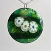Enamelled copper ‘daisies’ pendant 042