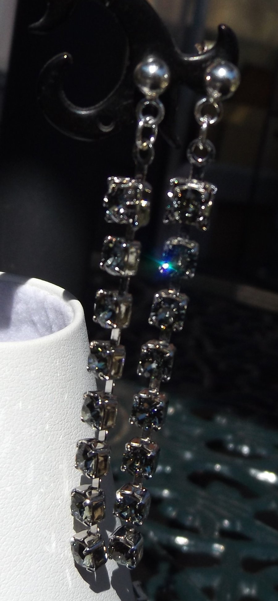 Black crystal cup chain earrings