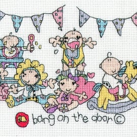 Bang on the door - baby party cross stitch kit