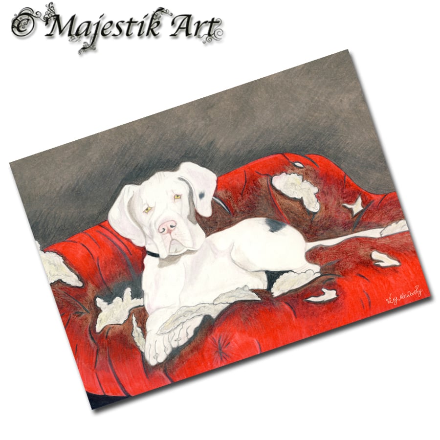 Archival ACEO Great Dane Print 'Chew toy' By V Kenworthy