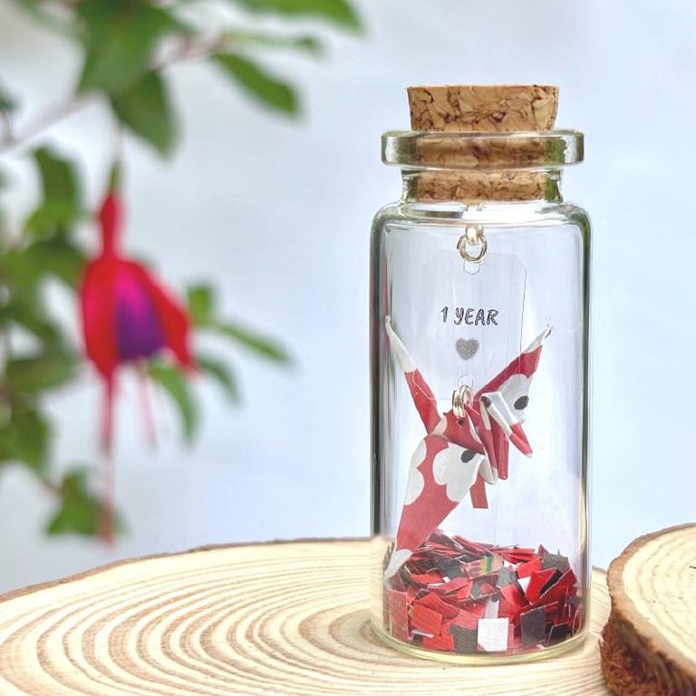 1st Anniversary Paper Crane and 1 Year Message in a Bottle