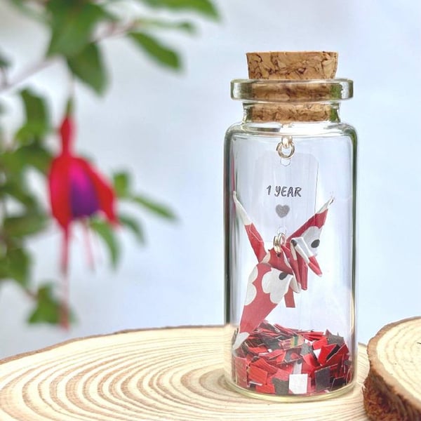 1st Anniversary Paper Crane and 1 Year Message in a Bottle